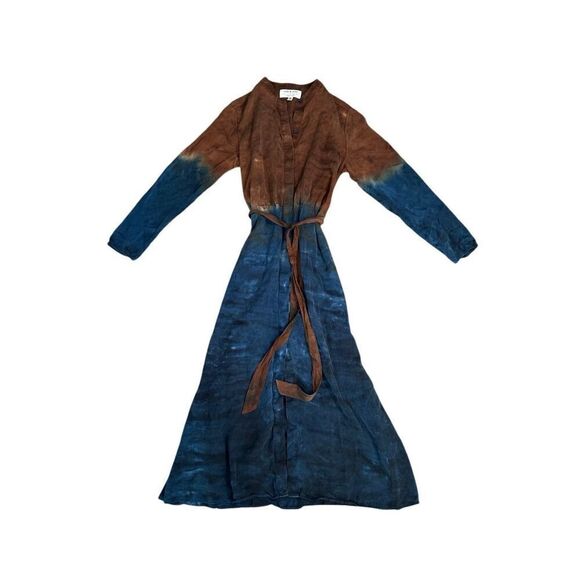 Anthropologie Cloth & Stone Perla Tie-Dye Maxi Shirtdress Belted Western Boho M - Picture 2 of 10